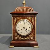 Antique Victorian Brass Inlaid Mahogany Mantel Clock