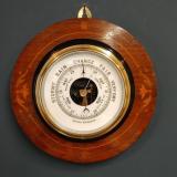 Antique Edwardian Rosewood and Fruitwood Inlaid Aneroid Barometer at Sturmans Antiques barometer for sale