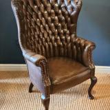 Antique Upholstery Victorian Leather Button Back Arm Chair