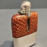 Antique Victorian Silver Plated and Crocodile Skin Hip Flask by Jams Dixon & Sons of Sheffield