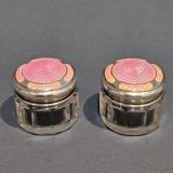 Antique Pair of Silver and Enamel Dressing Table Jars by Turner & Simpson of Birmingham