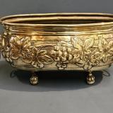Antique Victorian Embossed Brass Planter Grape and Vine Design