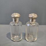 Antique Pair of Victorian Silver Topped Crystal Scent Bottles