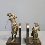 Antique Pair of Bronze and Marble Book Ends
