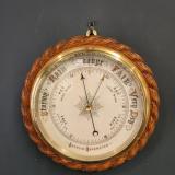 Antique Victorian Rope Twist Oak Cased Ships Barometer