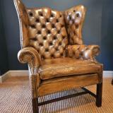 Antique 1920's Leather Wing Back Arm Chair