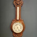 Antique Victorian Carved Walnut Banjo Barometer 