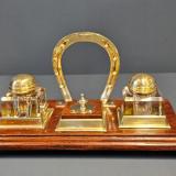 Antique Victorian Oak and Brass Desk Stand
