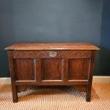 Antique George I Oak Panelled Front Six Plank Coffer at Sturmans Antiques furniture for sale