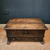 Antique 17th Century Oak Floor Standing Bible Box with Drawer at Sturmans Antiques furniture for sale