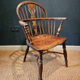 Antique Yew Wood Low Back Windsor Chair at Sturmans Antiques Furniture for sale 