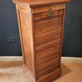 Antique Edwardian Solid Walnut Tambour Front Filing Cabinet at Sturmans Antiques furniture for sale