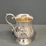 Antique Mid Victorian Embossed & Engraved Silver Mug at Sturmans Antiques silver for sale