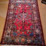Antique 6" Long Nahavand Deep Red Persian Pure Wool Rug at Sturmans Antiques rugs for sale