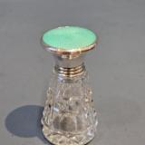 Antique Silver and Mint Green Engine Turned Enamel Topped Scent Bottle at Sturmans Anitques silver for sale