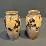 Antique Pair of Early Moorcroft Leaf and Berries Salt Glazed Vases at Sturmans Antiques Moorcroft for sale