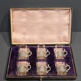 Set of Antique Six Edwardian Silver Mounted Liqueur Glasses at Sturmans Antiques silver for sale 