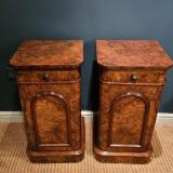 Antique Matching Pair of Superb Quality Victorian Burr Walnut Bedside Cabinets  at Sturmans Antiques Furniture for sale 