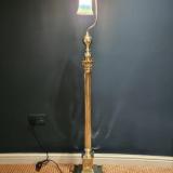 Antique Superb Victorian Brass Lamp Standard with Vaseline Glass Shade at Sturmans Antiques lamps for sale