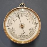 Antique Victorian Brass Cased Marine Barometer with Porcelain Dial and Crescent Thermometer at Sturmans Antiques Barometer for sale