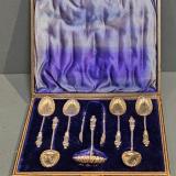 Antique Silver Tea Spoons with Strainer and Tongs by William Devenport of Birmingham at Sturmans Antiques silver for sale