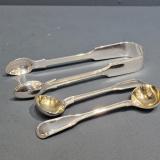 Antique Pair of 3.8 Troy Oz Sugar Spoons and Tongs by George William Adams of London at Sturmans Antiques silver for sale