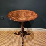 Antique Mid Victorian Inlaid Burr Walnut Tripod Table at Sturmans Antiques furniture for sale