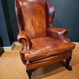 Antique Leather Wing Back Arm Chair at Sturmans Antiques furniture for sale