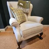 Antique Edwardian Cream Linen Wing Back Arm Chair at Sturmans Antiques upholstery for sale