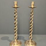 Antique Pair of Victorian Polished Bronze Barley Twist Candlesticks at Sturmans Antiques metalware for sale