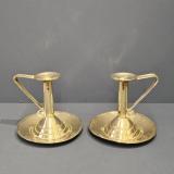 Antique Superb Matching Pair of Arts and Crafts Brass Chambersticks at Sturmans Antiques metalware for sale