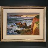 Antique Acrylic on Board painting by Donald McIntyre ' Cliffs Solva, Wales' at Sturmans Antiques Paintings and art for sale 