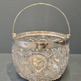 Antique Superb Crystal and Silver Ice Pail and Strainer by John Grinsell & Sons of Birmingham at Sturmans Antiques glassware for sale