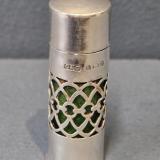 Antique Edwardian Silver and Emerald Glass Travelling Scent Bottle by Cohen & Charles of Birmingham at Sturmans Antiques silver for sale