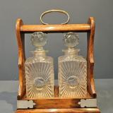 Antique Victorian Oak and Silver Plated 2 Bottle Tantalus at Sturmans Antiques tantalus for sale