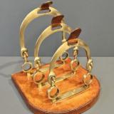 Antique Brass and Leather Riding Stirrup Letter Rack at Sturmans Antiques desktop antiques for sale