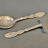 Antique Little Boy Blue Silver Pusher and Spoon at Sturmans Antiques silver for sale