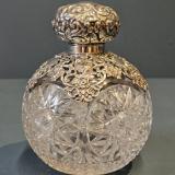Antique Superb Large Crystal and Silver Overlaid Scent Bottle by Synyer & Beddoes of Birmingham at Sturmans Antiques glassware for sale
