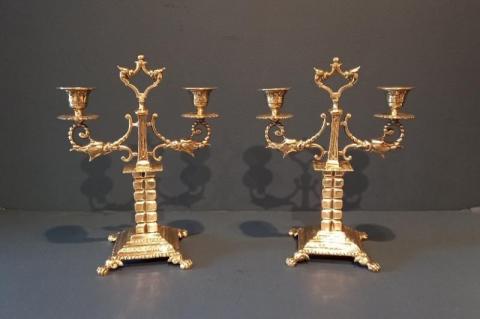 Antique Matching Pair of Victorian Brass Twin Arm Candlesticks at Sturmans Antiques candlesticks for sale
