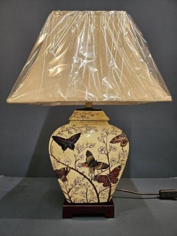 Contemporary lamp Porcelain Lamp with Butterfly and Blossom Design and Shade