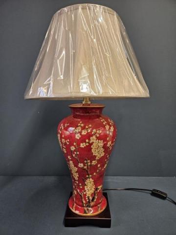 Contemporary Lamp Red Porcelain Jasmine Lamp and Shade