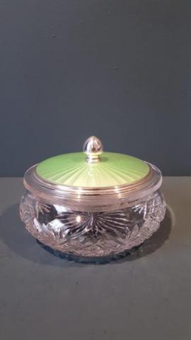 Antique Silver and Engine Turned Enamel Table Jar by Albert Carter of Birmingham