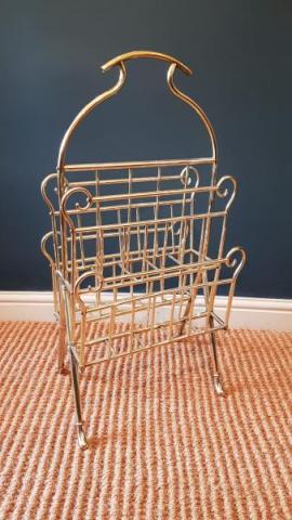 Antique Large Edwardian Brass Magazine and Paper Rack
