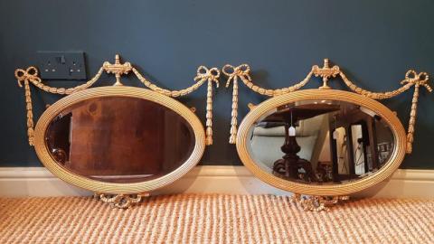 Antique Pair of Victorian Oval Gilt Mirrors at Sturmans Antiques Mirror for sale