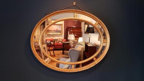 Antique Victorian Oval Timber Gilt Segmented Mirror 