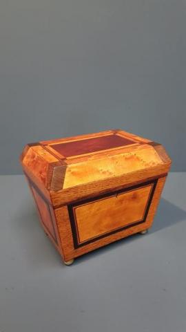 Antique Regency Oak, Satinwood and Mahogany Tea Caddy