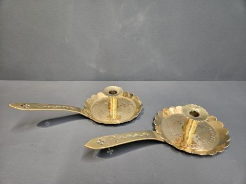 Antique Pair of Brass Arts and Crafts Chamber Sticks