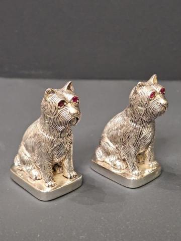 Antique Pair of Silver Terrier Salt and Peppers 