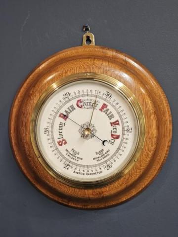 Antique Large Victorian Turned Golden Oak Barometer