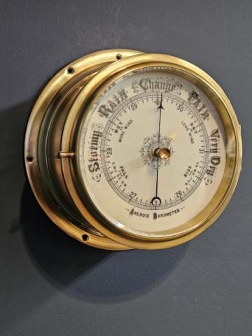 Antique Victorian Cast Brass Cased Ships Barometer 